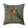Decorative pillow with a Native American design on a green background