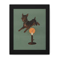 Framed artwork of Jack the dog leaping over a candlestick on a green background