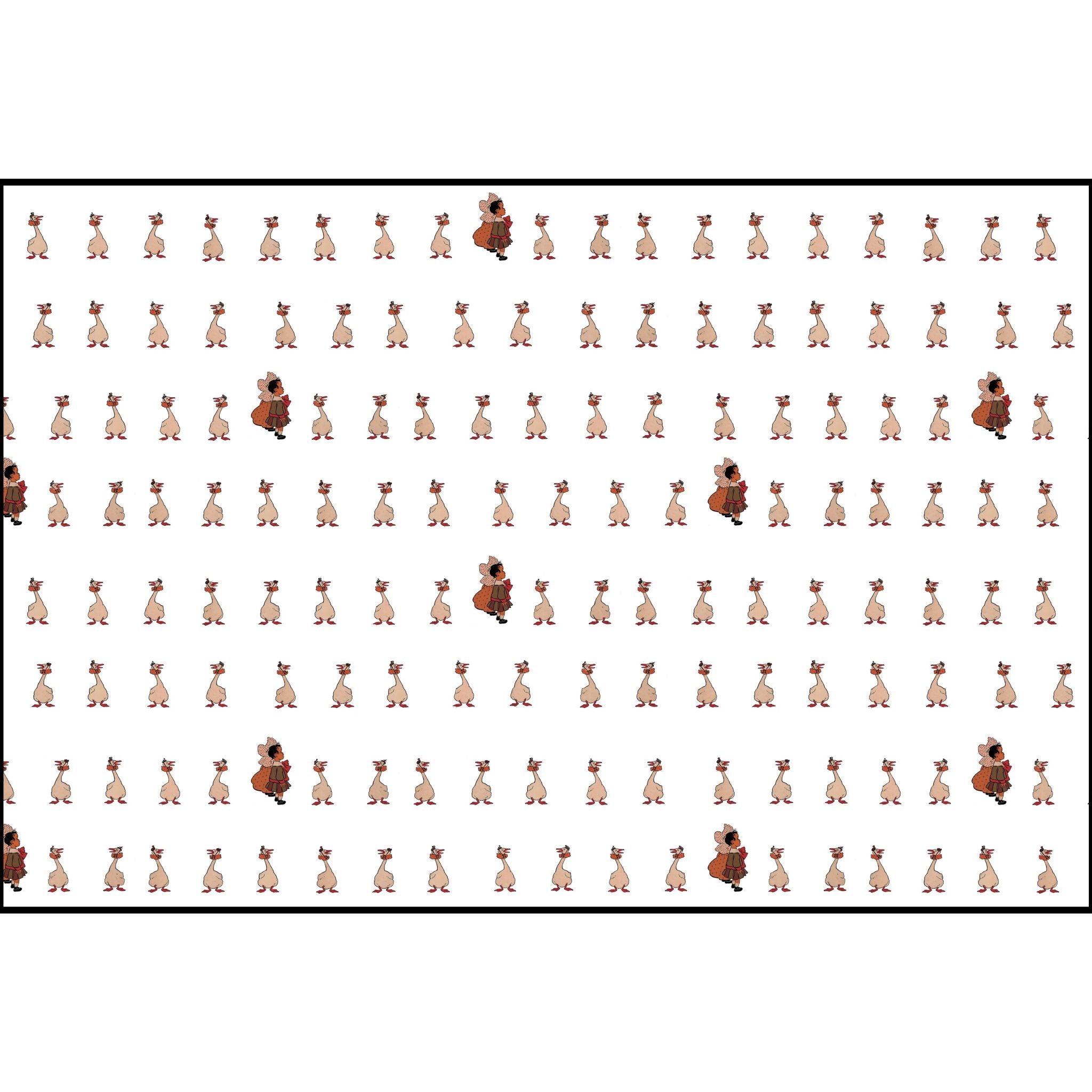 Pattern of small figures on a white background