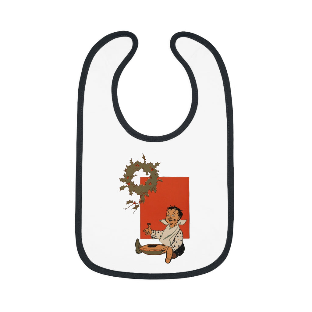 Baby bib with Little Jack Horner design on a white background