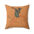 Pillow with the Little Boy Blue character on a hay bale blowing a horn against an orange background